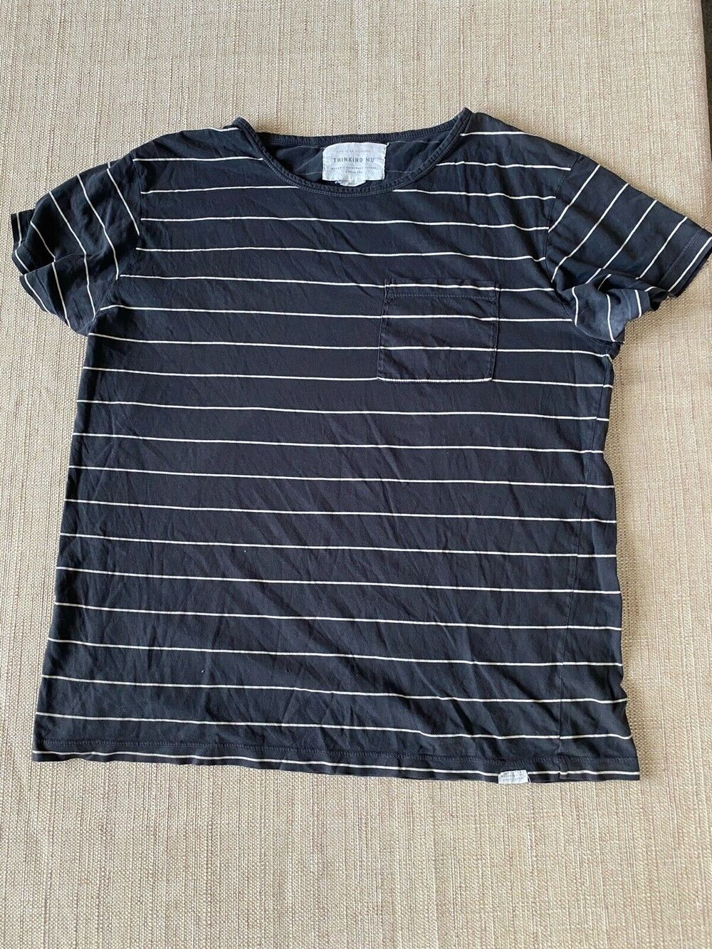 THINKING MU Organic cotton tee Black with White stripes T Shirt M